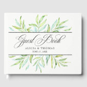 Blauwe en groene Waterverf bladeren Gastenboek (Voorkant)