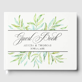 Blauwe en groene Waterverf bladeren Gastenboek