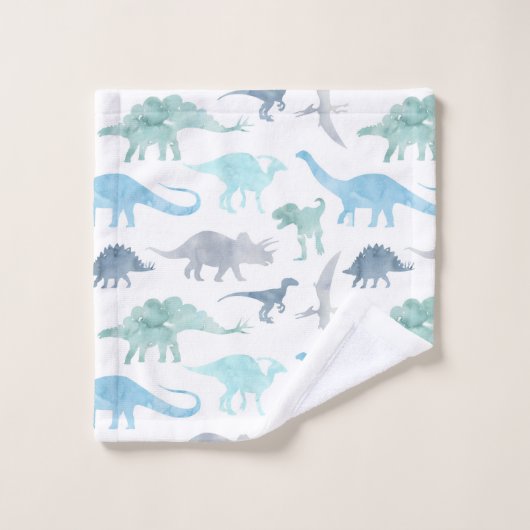 Blauwe en groene Waterverf Dinosaur Bad Handdoek (Wasdoekje)