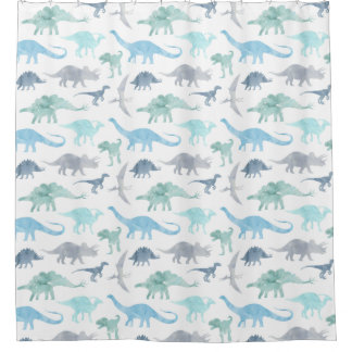 Blauwe en groene Waterverf dinosaurussen  Douchegordijn