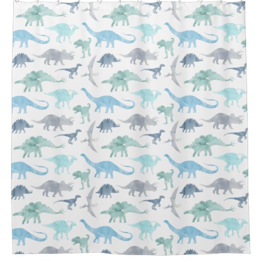 Blauwe en groene Waterverf dinosaurussen Douchegordijn (Voorkant)