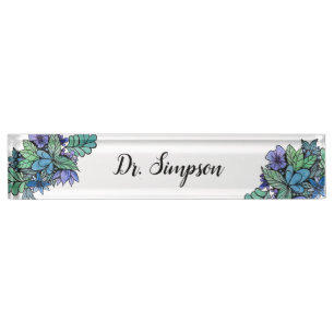 Blauwe en groene waterverf naambordje