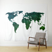 Blauwe en groene Wereldkaart op wit Wandkleed (In Situ (horizontaal))