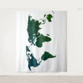 Blauwe en groene Wereldkaart op wit Wandkleed (Voorkant)