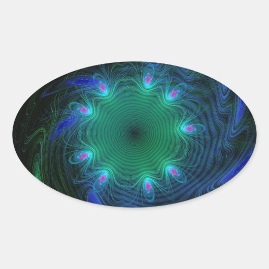 Blauwe en groene wervelingen ovale sticker (Voorkant)