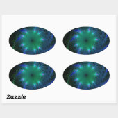 Blauwe en groene wervelingen ovale sticker (Vel)