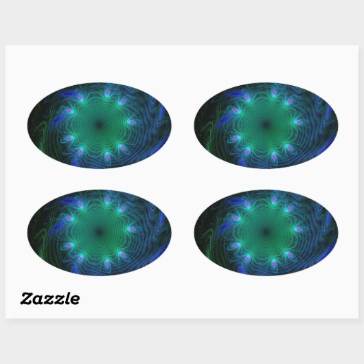 Blauwe en groene wervelingen ovale sticker (Vel)