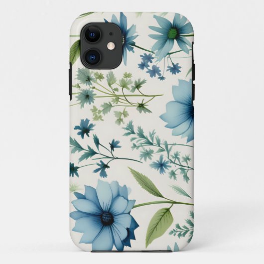 Blauwe en groene wilde bloemen botanisch Case-Mate iPhone case (Achterkant)