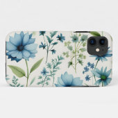 Blauwe en groene wilde bloemen botanisch Case-Mate iPhone case (Achterkant (horizontaal))