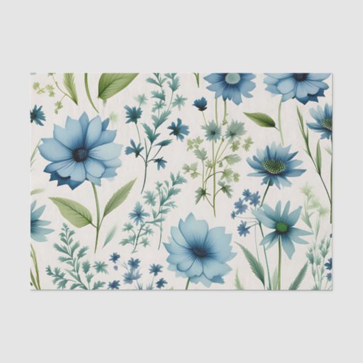 Blauwe en groene wilde bloemen botanisch tissuepapier (Voorkant)