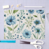 Blauwe en groene wilde bloemen botanisch tissuepapier (Craft)