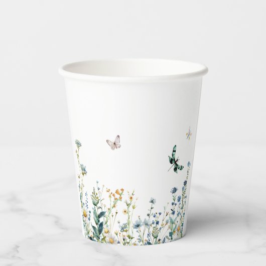 Blauwe en groene wilde bloemen papieren bekers (Achterkant)