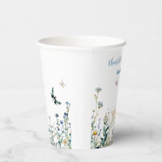 Blauwe en groene wilde bloemen papieren bekers (Rechts)