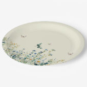 Blauwe en groene wilde bloemen papieren bordje (Gekanteld)