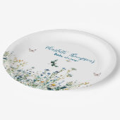 Blauwe en groene wilde bloemen papieren bordje (Gekanteld)