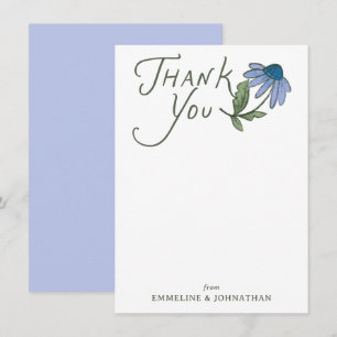 Blauwe en groene wilde bloemen platte bedankbriefj bedankkaart
