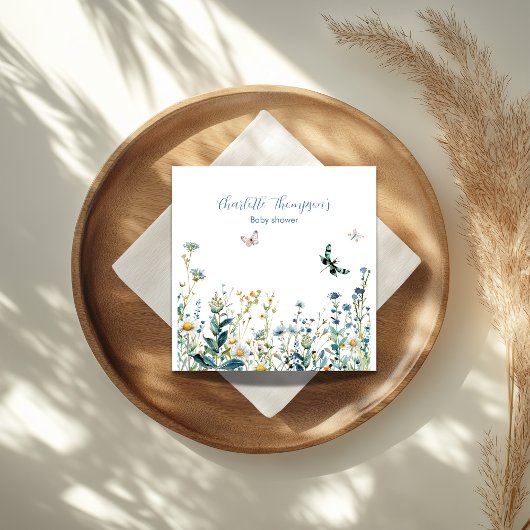 Blauwe en groene wilde bloemen servet