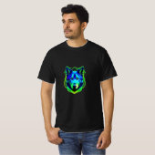 Blauwe en groene wolf gezicht T-Shirt (Voorkant volledig)