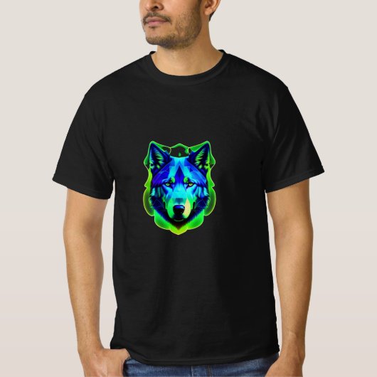 Blauwe en groene wolf gezicht T-Shirt (Voorkant)