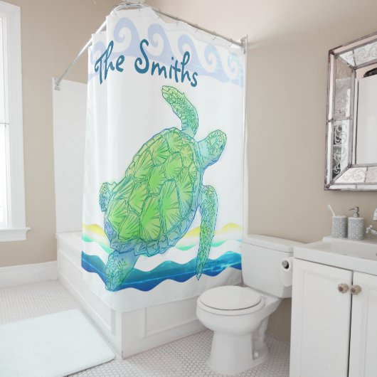 Blauwe en groene Zee Douchegordijn (In situ)