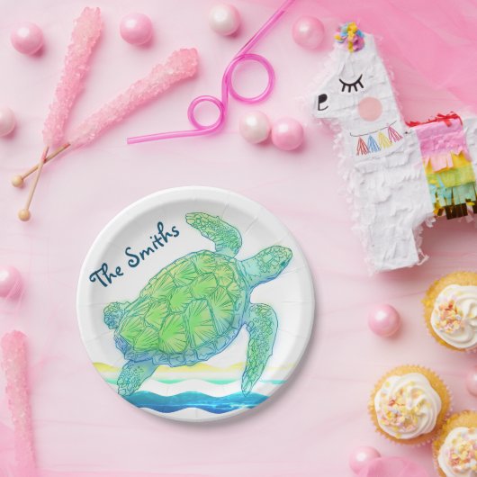 Blauwe en groene Zee Papieren Bordje (Feest)
