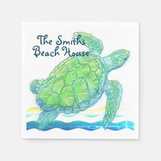 Blauwe en groene Zee Servet (Voorkant)