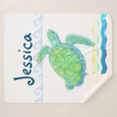 Blauwe en groene Zee Sherpa Deken (Voorkant (horizontaal))