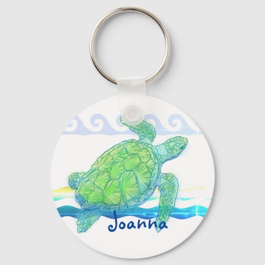 Blauwe en groene Zee Sleutelhanger (Voorkant)