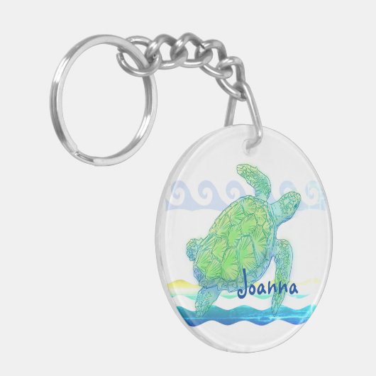 Blauwe en groene Zee Sleutelhanger (Voorkant Links)