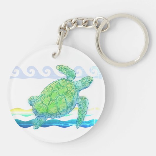 Blauwe en groene Zee Sleutelhanger (Achterkant)