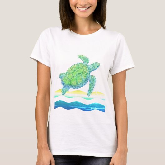 Blauwe en groene Zee T-shirt (Voorkant)