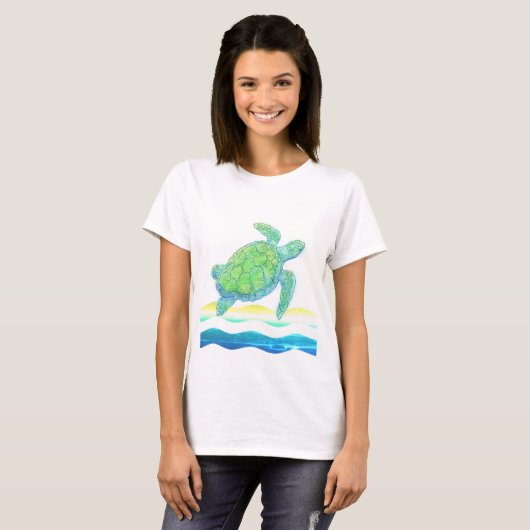 Blauwe en groene Zee T-shirt (Voorkant volledig)