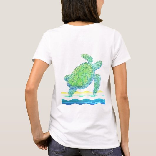 Blauwe en groene Zee T-shirt (Achterkant)