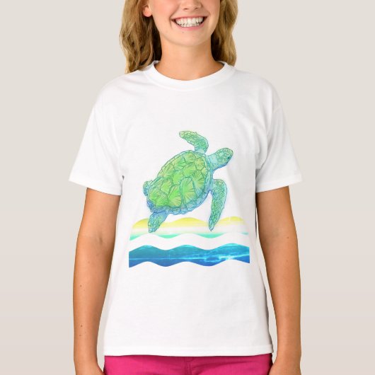 Blauwe en groene Zee T-shirt (Voorkant)