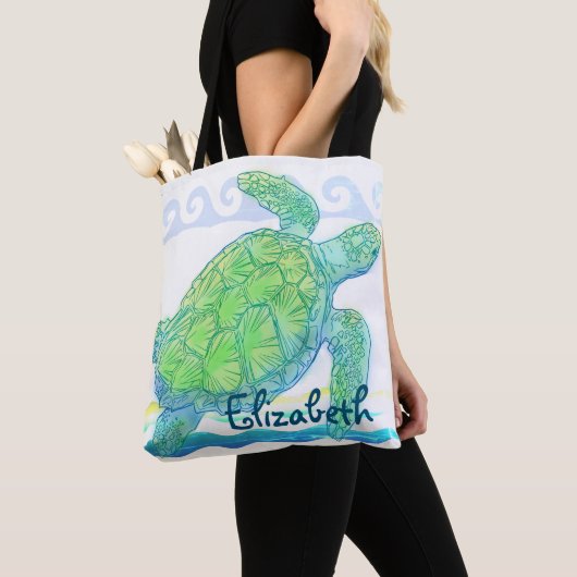 Blauwe en groene Zee Tote Bag (Dichtbij)