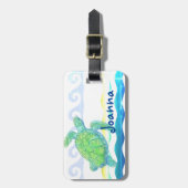 Blauwe en groene zeeschildpad bagagelabel (Voorkant verticaal)
