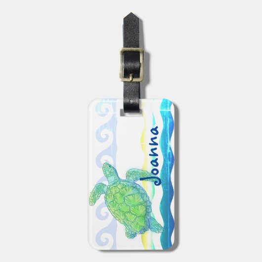 Blauwe en groene zeeschildpad bagagelabel (Voorkant verticaal)