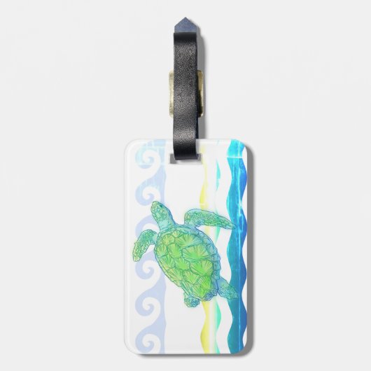 Blauwe en groene zeeschildpad bagagelabel (Achterkant verticaal)