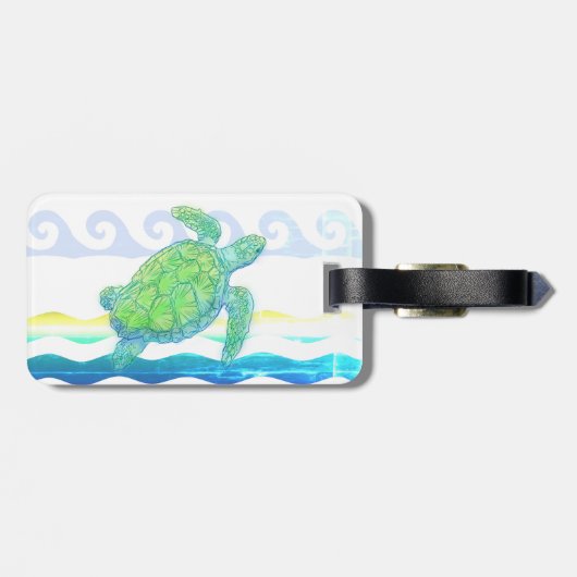 Blauwe en groene zeeschildpad bagagelabel (Achterkant horizontaal)