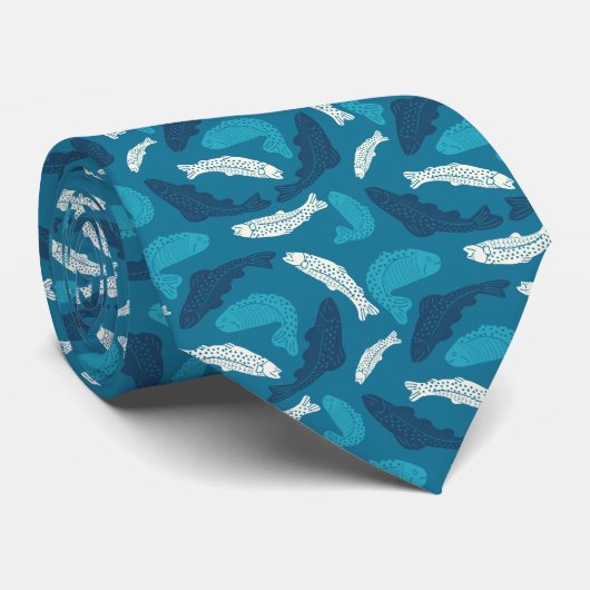 Blauwe en ivoren forel, gevlekte vis stropdas (Opgerold)