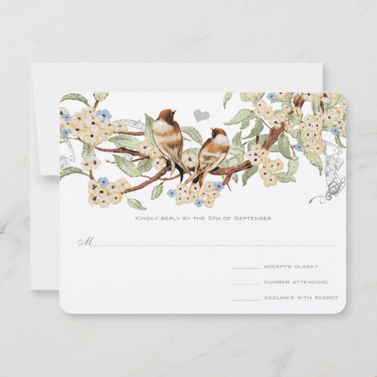 Blauwe en ivoren  Tortelduifjes RSVP (Achterkant)