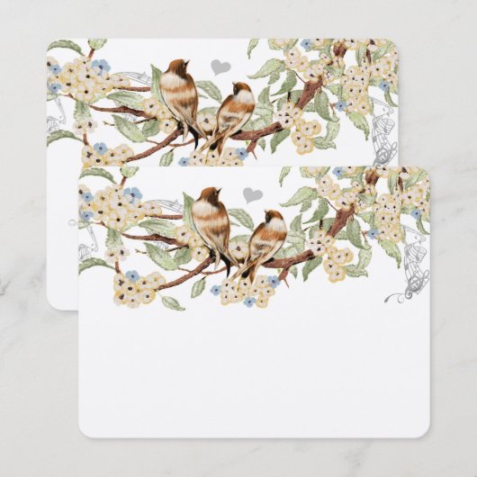 Blauwe en ivoren  Tortelduifjes RSVP (Voorkant / Achterkant)