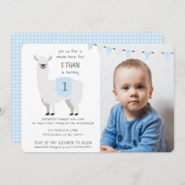 Blauwe en ivory Cute Llama Kinderen van Birthday P Kaart