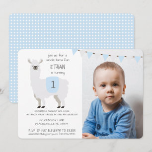 Blauwe en ivory Cute Llama Kinderen van Birthday P Kaart