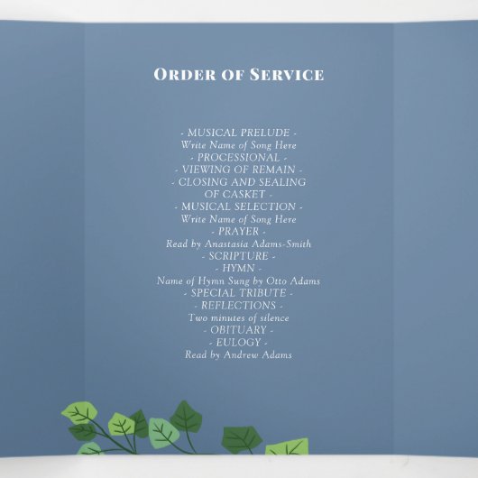 Blauwe en Ivy foto begrafenis Drieluik Programma (Binnenkant midden)