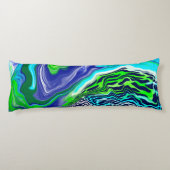 Blauwe en kalkgroene Abstracte Fluid Art Lichaamskussen (Achterkant)