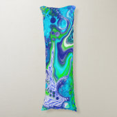 Blauwe en kalkgroene Abstracte Fluid Art Lichaamskussen (Voorkant Verticaal)