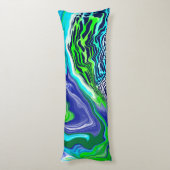 Blauwe en kalkgroene Abstracte Fluid Art Lichaamskussen (Achterkant (Verticaal))