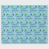 Blauwe en kalkgroene jongen's Happy Birthday Cadeaupapier (Vlak)