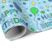 Blauwe en kalkgroene jongen's Happy Birthday Cadeaupapier (Rol Hoek)